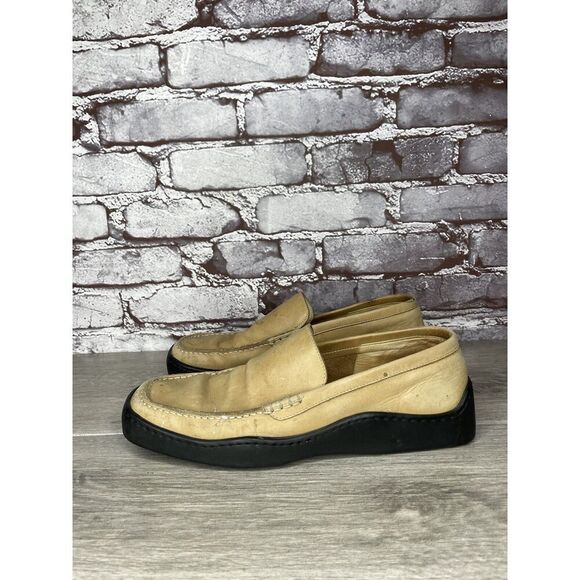 Duccio Del Duca Tan Leather Square Toe Wedge Designer Loafers Women 8.5M US/39EU - Picture 1 of 16